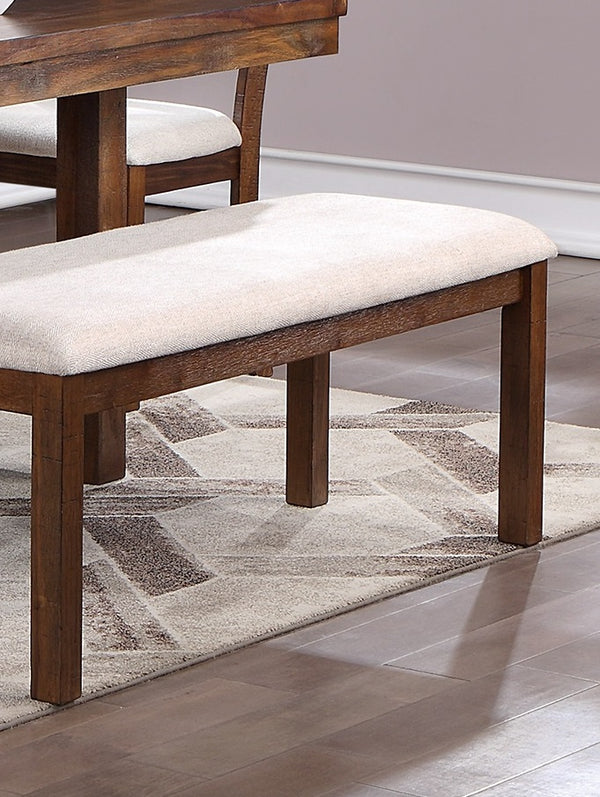 English Elm 1pc Mid-Century Natural Brown Wood Bench with White Upholstered Cushion, 48" Sturdy Contemporary Seating B01181969