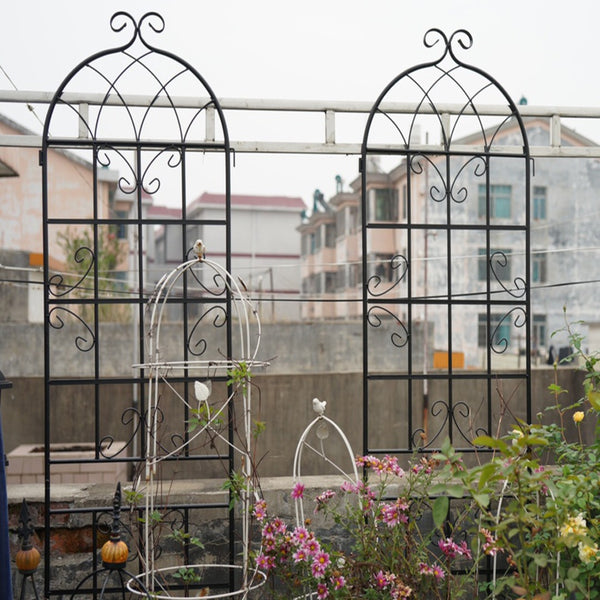 English Elm 4 Pack Tall Galvanized Steel Garden Trellises Powder Coated Black for Climbing Vines W158681059