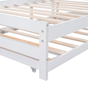 English Elm Full Full Size Platform Bed with Adjustable Trundle, Solid Pine & MDF, 10 Slats, Sturdy 600lb Capacity White WF299727AAK