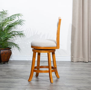 English Elm 30" Bar Height X-Back Swivel Stool - Classic Design, Beige Padded Seat, Durable Hardwood Frame B04660717