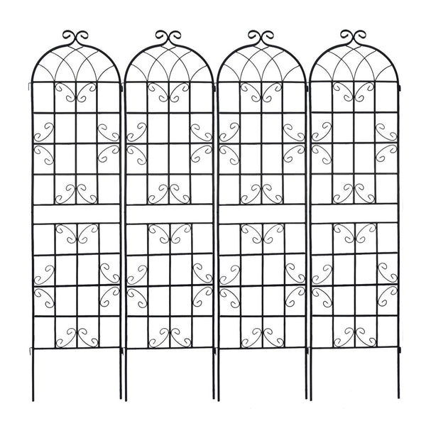English Elm 4 Pack Tall Galvanized Steel Garden Trellises Powder Coated Black for Climbing Vines W158681059