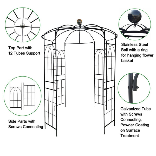 English Elm Metal Birdcage Garden Arch Powder Coated Steel Pergola for Outdoor Ceremonies W158681123
