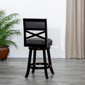 English Elm 24" Counter Height X-Back Swivel Stool with Padded Charcoal Seat, Solid Hardwood Frame, Durable Swivel mecanismo Espresso B04660714