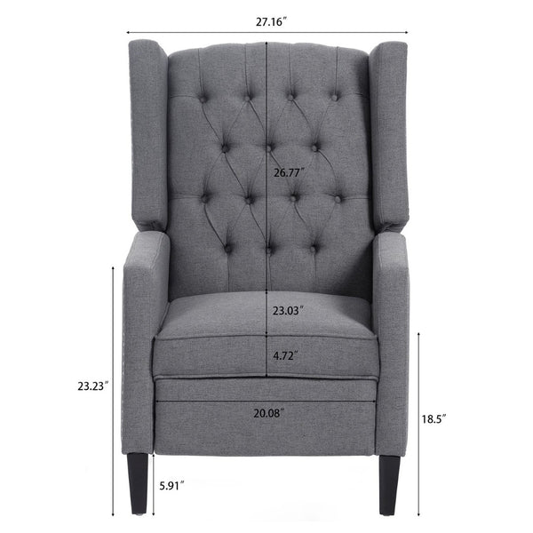 English Elm 27.16" Wingback Manual Recliner with Nailhead Trim Tufted Club Chair for Living Room Grey W68062700