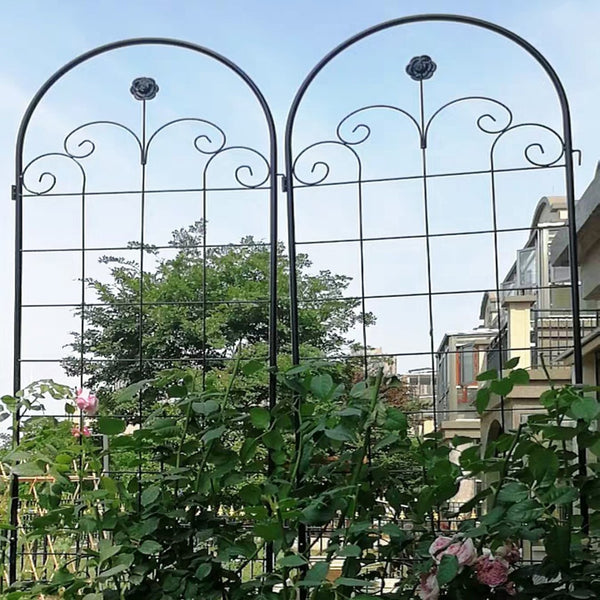 English Elm 4 Pack Tall Galvanized Steel Garden Trellises Powder Coated Black for Climbing Vines W158681065
