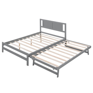 English Elm Full Full Size Platform Bed with Adjustable Trundle, Solid Pine & MDF, 10 Slats, Sturdy 600lb Capacity Gray WF299727AAE