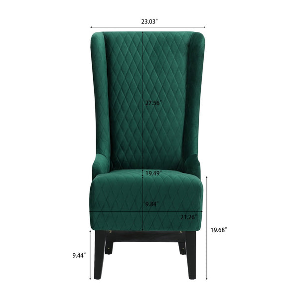 English Elm 23.03" Wingback Velvet Accent Chair Tall High Back Support for Living Room Bedroom Retro Green W680P404089