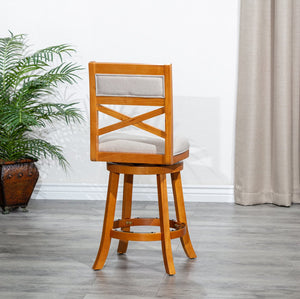 English Elm 24" Counter Height X-Back Swivel Stool with Padded Charcoal Seat, Solid Hardwood Frame, Durable Swivel mecanismo Natural B04660716