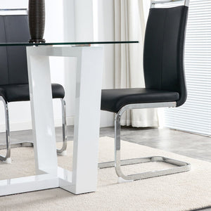 English Elm Modern Tempered Glass Rectangular Dining Table with Matte Black Legs Seats Six W1151S00327