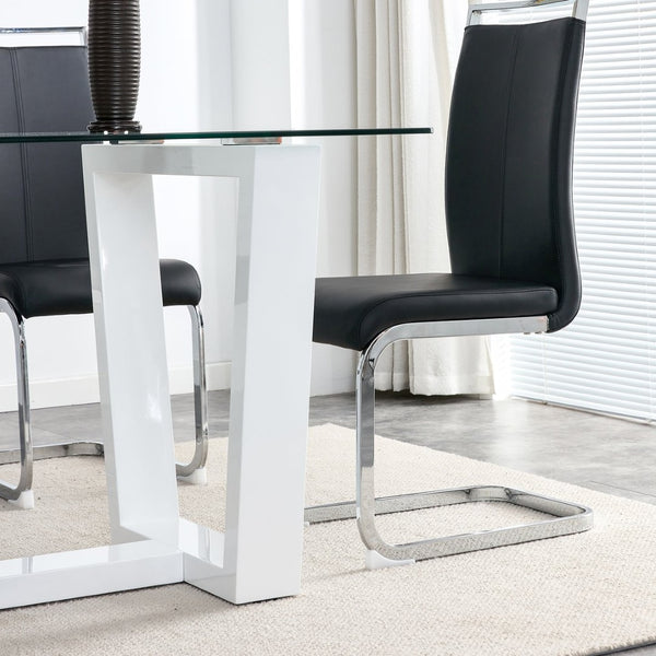 English Elm Modern Tempered Glass Rectangular Dining Table with Matte Black Legs Seats Six W1151S00327