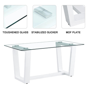 English Elm Modern Tempered Glass Rectangular Dining Table with Matte Black Legs Seats Six W1151S00327
