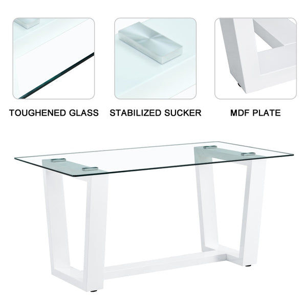English Elm Modern Tempered Glass Rectangular Dining Table with Matte Black Legs Seats Six W1151S00327