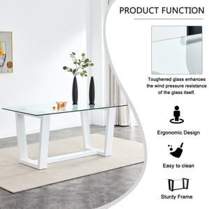 English Elm Modern Tempered Glass Rectangular Dining Table with Matte Black Legs Seats Six W1151S00327