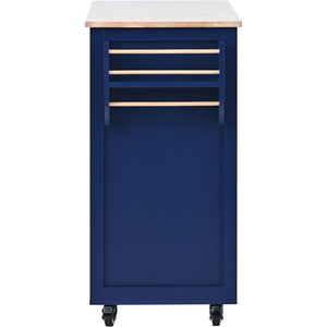 English Elm K&k Store Mobile Kitchen Island Rubberwood Top Eight Push-open Drawers Rolling Storage Blue SK000002AAG