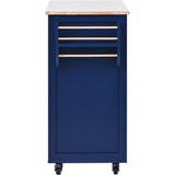 English Elm Kitchen Cart With Rubber Wood Countertop , Kitchen Island Has 8 Handle-Free Drawers Including A Flatware Organizer and 5 Wheels For Kitchen Dinning Room, Dark Blue