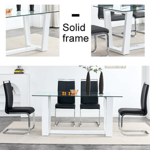 English Elm Modern Tempered Glass Rectangular Dining Table with Matte Black Legs Seats Six W1151S00327