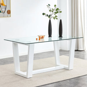 English Elm Modern Tempered Glass Rectangular Dining Table with Matte Black Legs Seats Six W1151S00327