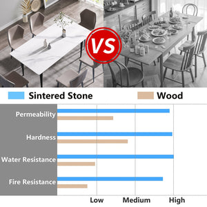 English Elm 70.87" Modern Artificial Stone Dining Table With Black Metal Legs – Seats 6-8, Perfect For Any Space W1535S00120
