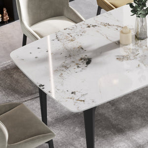 English Elm 70.87"Modern Stylish Artificial Stone Dining Table With Curved Black Metal Legs For 6-8 People W1535S00111