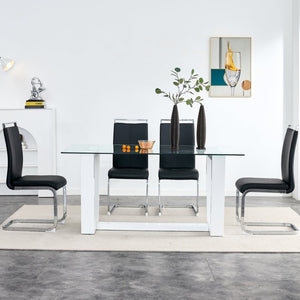 English Elm Modern Tempered Glass Rectangular Dining Table with Matte Black Legs Seats Six W1151S00327