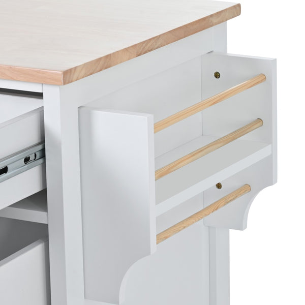 English Elm K&k Store Mobile Kitchen Island Rubberwood Top Eight Push-open Drawers Rolling Storage White SK000002AAW