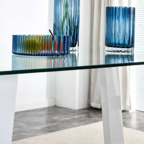 English Elm Modern Tempered Glass Rectangular Dining Table with Matte Black Legs Seats Six W1151S00327