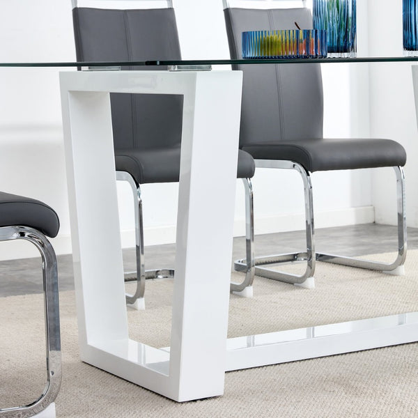 English Elm Modern Tempered Glass Rectangular Dining Table with Matte Black Legs Seats Six W1151S00327