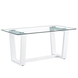 English Elm Modern Tempered Glass Rectangular Dining Table with Matte Black Legs Seats Six W1151S00327