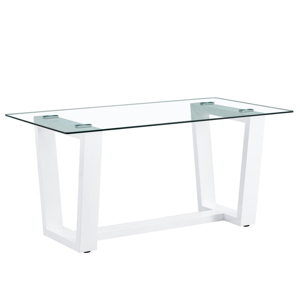 English Elm Modern Tempered Glass Rectangular Dining Table with Matte Black Legs Seats Six W1151S00327