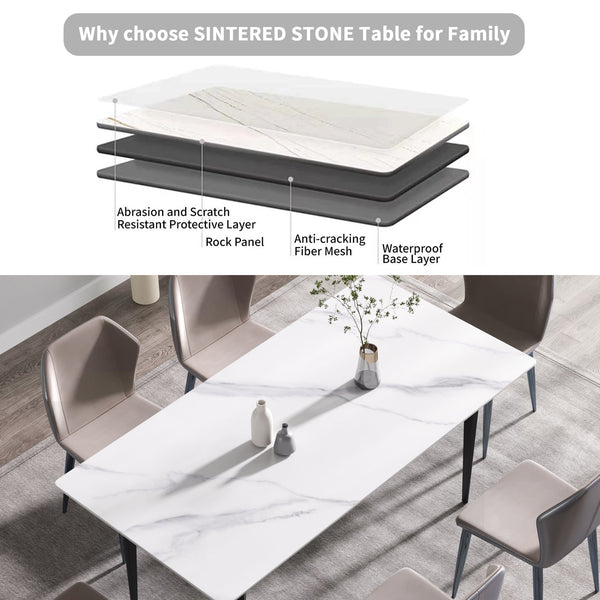 English Elm 70.87" Modern Artificial Stone Dining Table With Black Metal Legs – Seats 6-8, Perfect For Any Space W1535S00120
