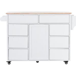 English Elm K&k Store Mobile Kitchen Island Rubberwood Top Eight Push-open Drawers Rolling Storage White SK000002AAW