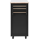 English Elm Kitchen Cart With Rubber Wood Countertop , Kitchen Island Has 8 Handle-Free Drawers Including A Flatware Organizer and 5 Wheels For Kitchen Dinning Room, Black