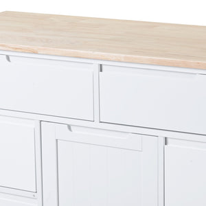 English Elm K&k Store Mobile Kitchen Island Rubberwood Top Eight Push-open Drawers Rolling Storage White SK000002AAW