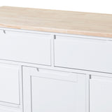 English Elm Kitchen Cart With Rubber Wood Countertop , Kitchen Island Has 8 Handle-Free Drawers Including A Flatware Organizer and 5 Wheels For Kitchen Dinning Room, White