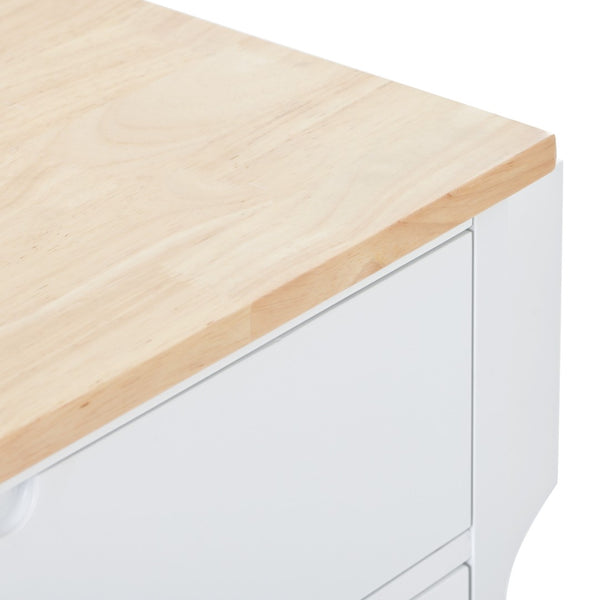 English Elm K&k Store Mobile Kitchen Island Rubberwood Top Eight Push-open Drawers Rolling Storage White SK000002AAW