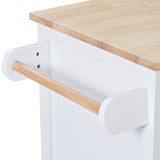 English Elm Kitchen Cart With Rubber Wood Countertop , Kitchen Island Has 8 Handle-Free Drawers Including A Flatware Organizer and 5 Wheels For Kitchen Dinning Room, White