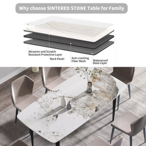 English Elm 70.87"Modern Stylish Artificial Stone Dining Table With Curved Black Metal Legs For 6-8 People W1535S00111