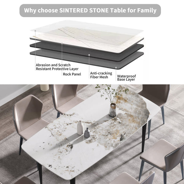 English Elm 70.87"Modern Stylish Artificial Stone Dining Table With Curved Black Metal Legs For 6-8 People W1535S00111