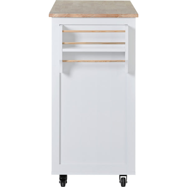English Elm K&k Store Mobile Kitchen Island Rubberwood Top Eight Push-open Drawers Rolling Storage White SK000002AAW