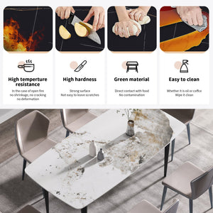 English Elm 70.87"Modern Stylish Artificial Stone Dining Table With Curved Black Metal Legs For 6-8 People W1535S00111