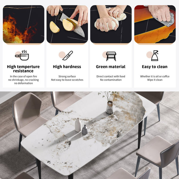 English Elm 70.87"Modern Stylish Artificial Stone Dining Table With Curved Black Metal Legs For 6-8 People W1535S00111