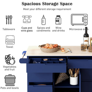 English Elm K&k Store Mobile Kitchen Island Rubberwood Top Eight Push-open Drawers Rolling Storage Blue SK000002AAG