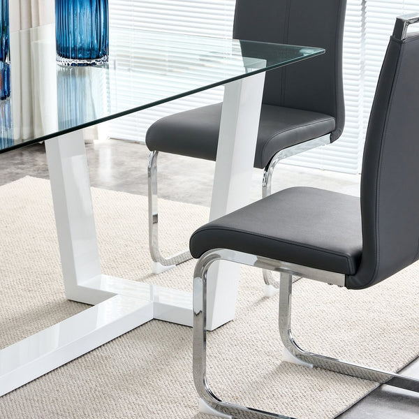 English Elm Modern Tempered Glass Rectangular Dining Table with Matte Black Legs Seats Six W1151S00327