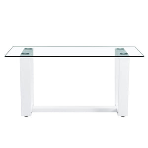 English Elm Modern Tempered Glass Rectangular Dining Table with Matte Black Legs Seats Six W1151S00327