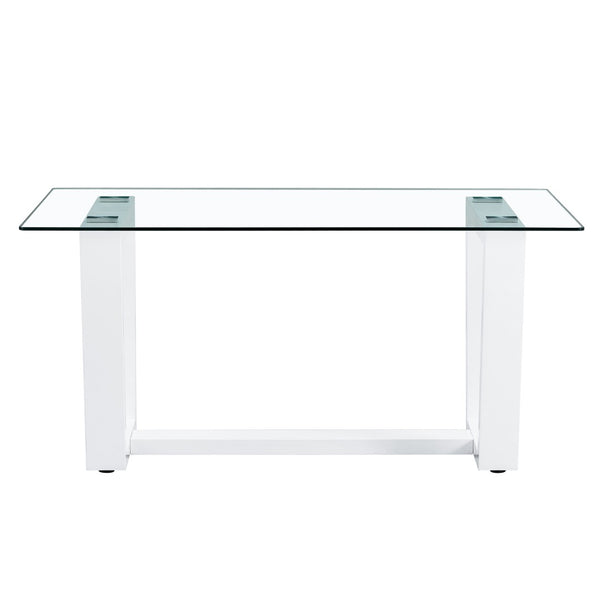 English Elm Modern Tempered Glass Rectangular Dining Table with Matte Black Legs Seats Six W1151S00327