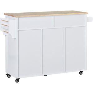 English Elm K&k Store Mobile Kitchen Island Rubberwood Top Eight Push-open Drawers Rolling Storage White SK000002AAW