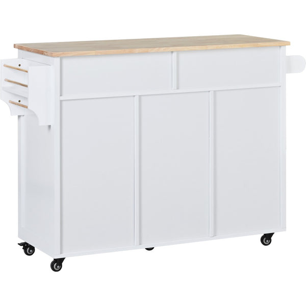 English Elm K&k Store Mobile Kitchen Island Rubberwood Top Eight Push-open Drawers Rolling Storage White SK000002AAW
