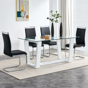 English Elm Modern Tempered Glass Rectangular Dining Table with Matte Black Legs Seats Six W1151S00327