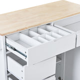 English Elm Kitchen Cart With Rubber Wood Countertop , Kitchen Island Has 8 Handle-Free Drawers Including A Flatware Organizer and 5 Wheels For Kitchen Dinning Room, White