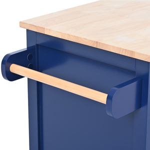 English Elm K&k Store Mobile Kitchen Island Rubberwood Top Eight Push-open Drawers Rolling Storage Blue SK000002AAG